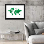 Green Watercolor World Map Wall Art