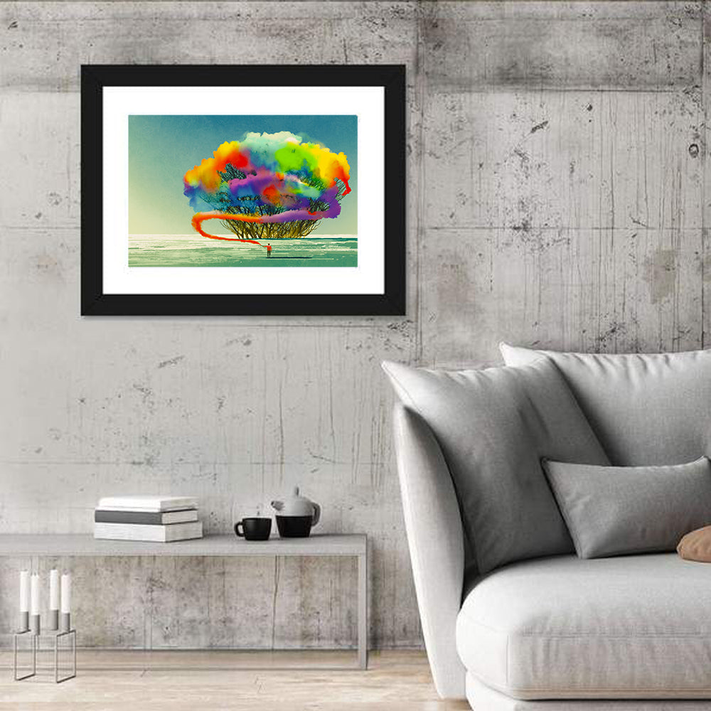 Tree with Smoke Flare Wall Art in a room, landscape