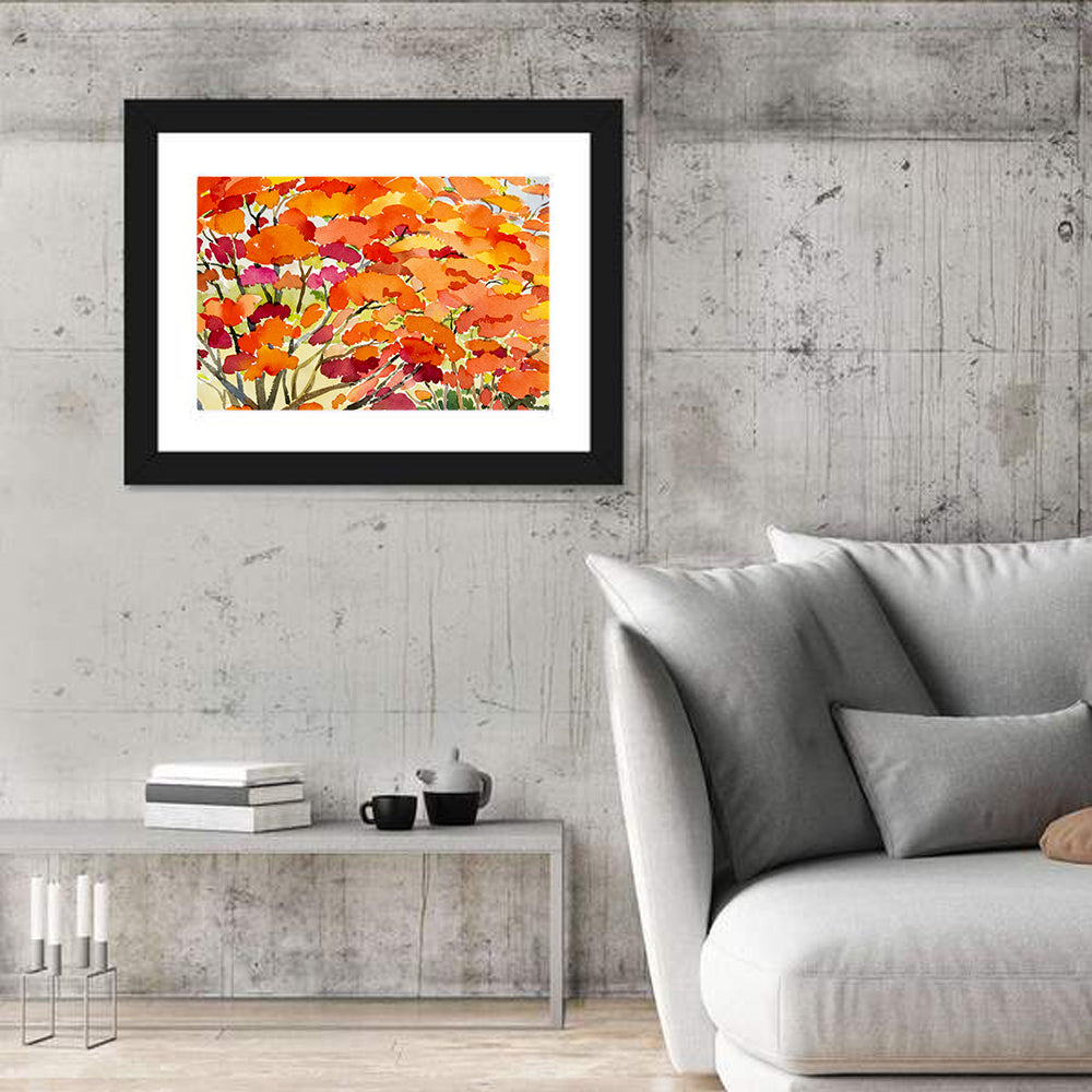 Autumn Canopy Abstract Wall Art in a room, landscape