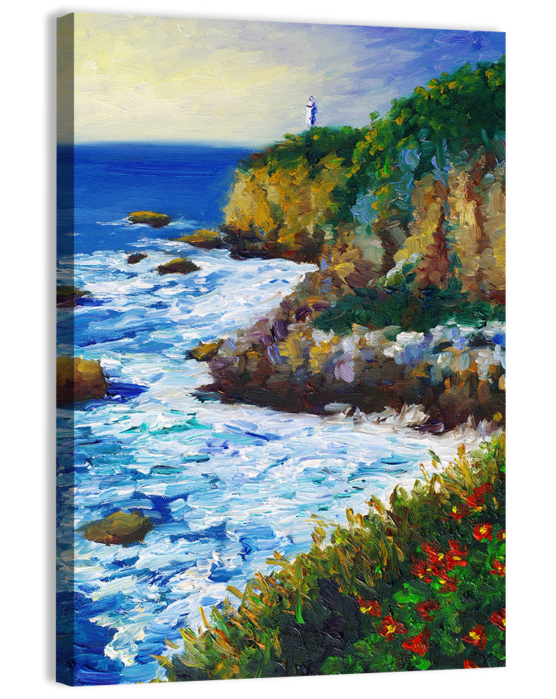 Cliffside Lighthouse Illustration Wall Art