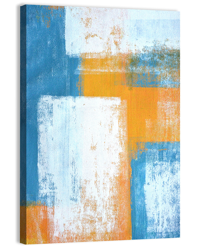 Layered Blue and Orange Rectangles Wall Art