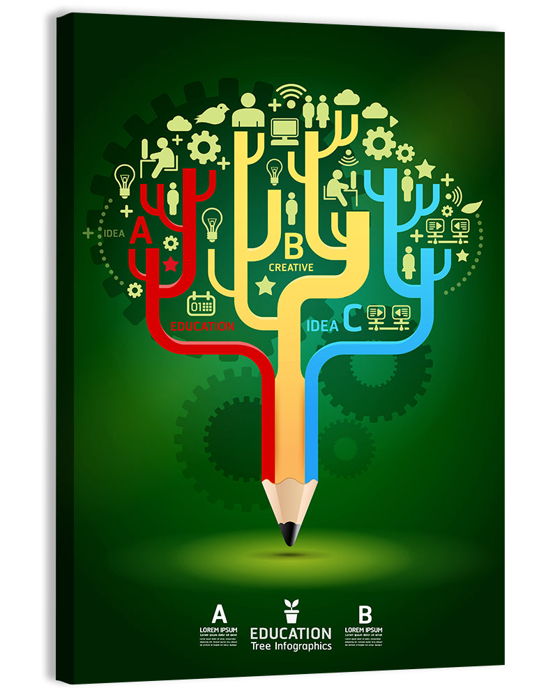 Pencil Tree Infographic Illustration Wall Art