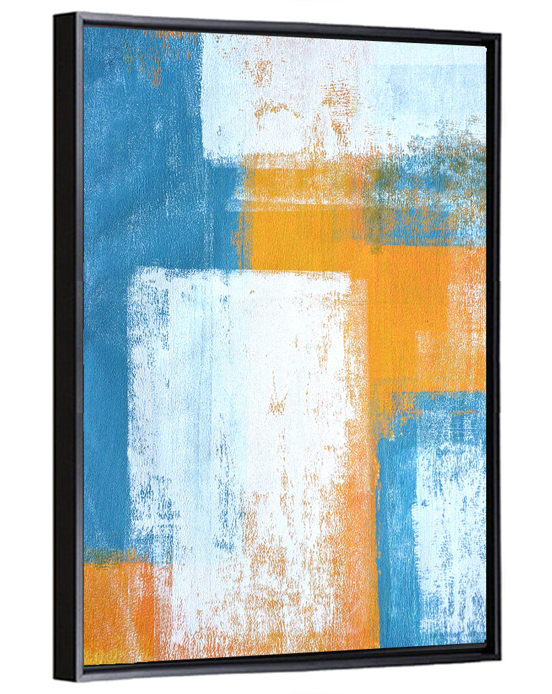 Layered Blue and Orange Rectangles Wall Art