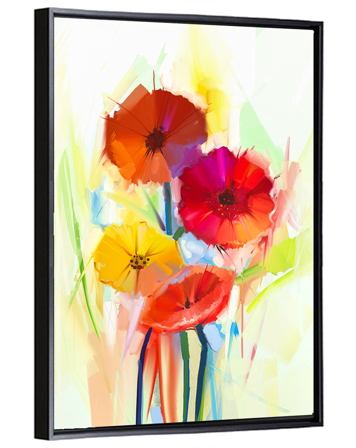 Painterly Gerbera Bouquet Wall Art as a framed canvas