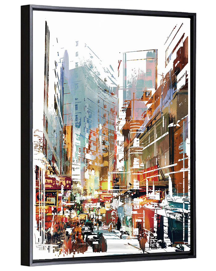 Upward Cityscape Abstract Wall Art as a framed canvas