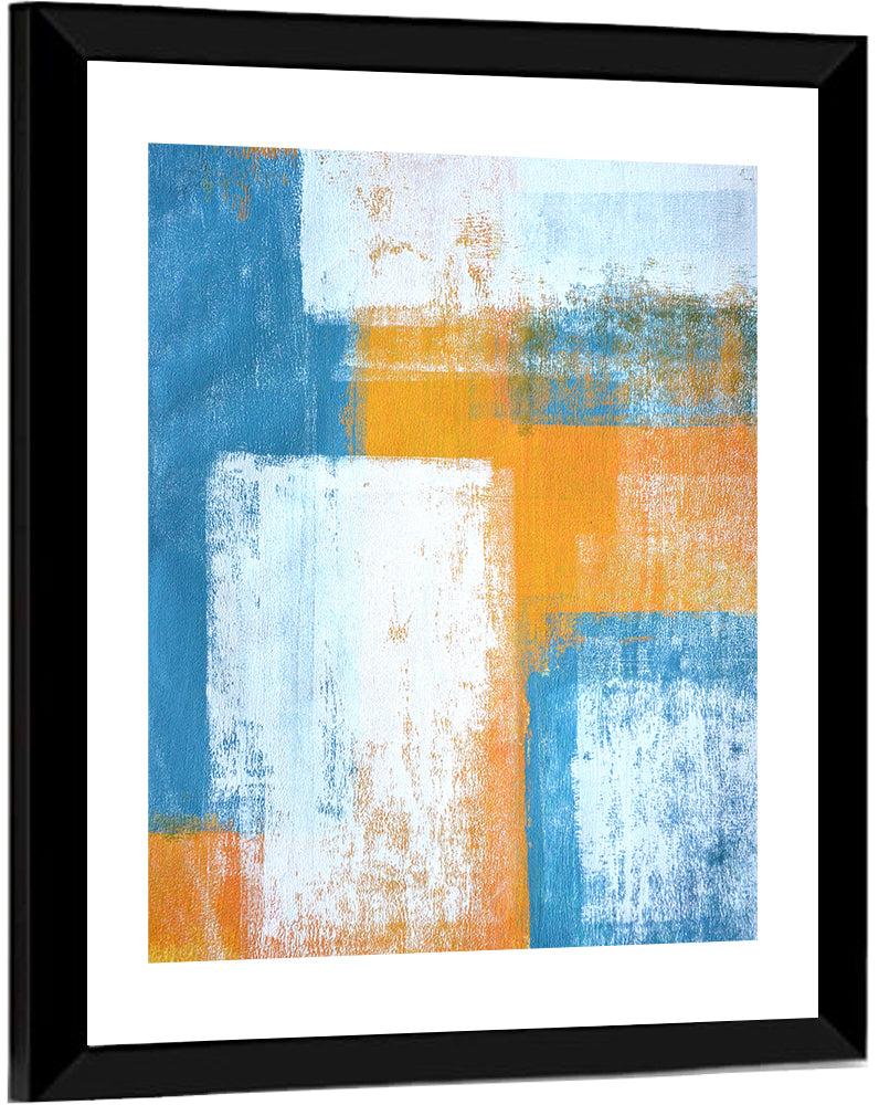 Layered Blue and Orange Rectangles Wall Art