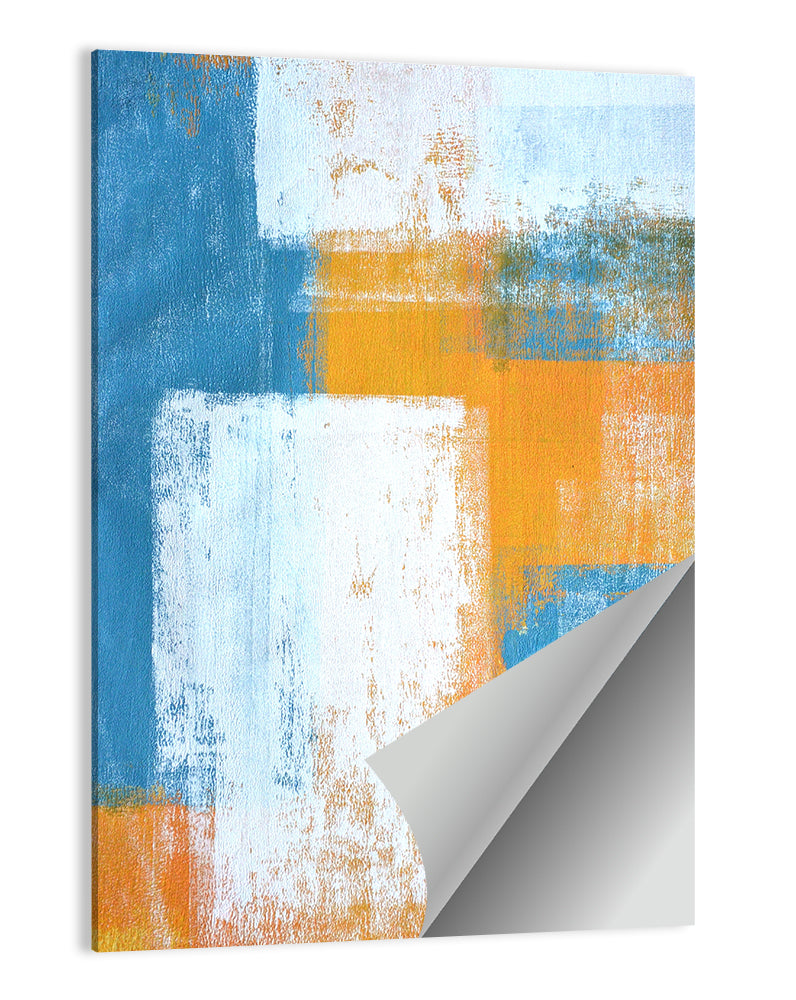 Layered Blue and Orange Rectangles Wall Art