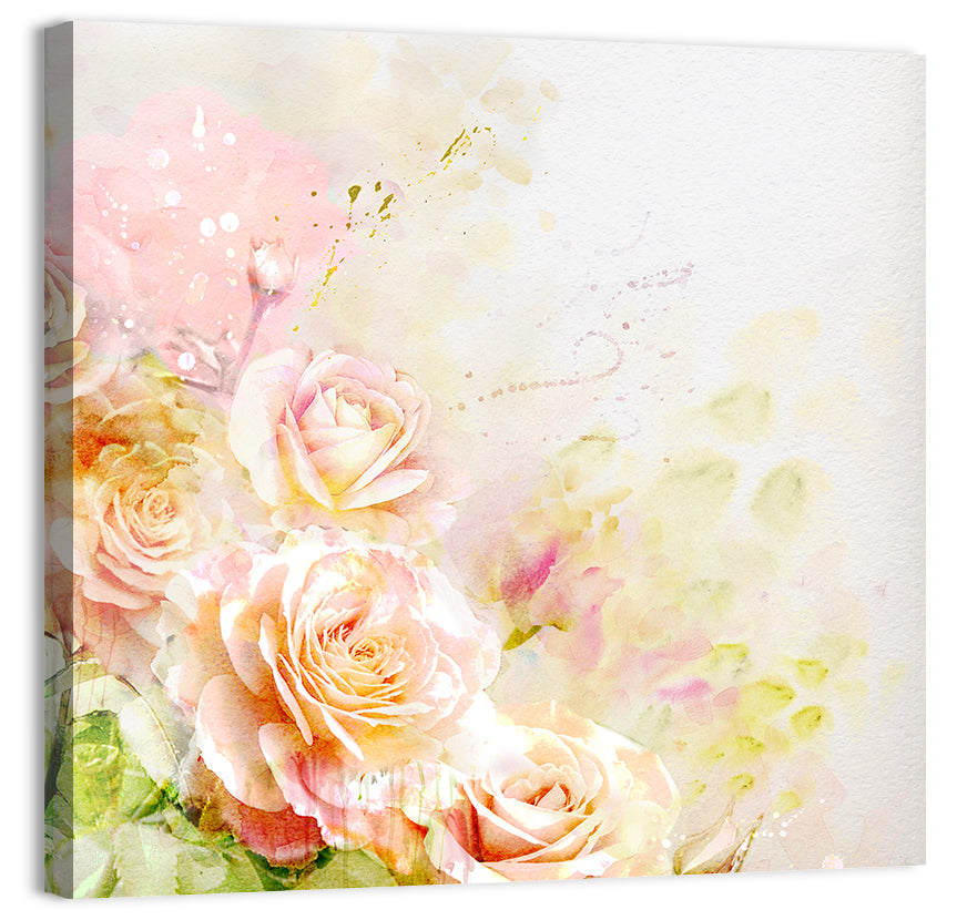 Romantic Watercolor Rose Cluster Wall Art