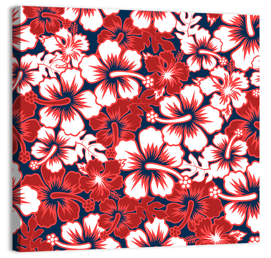 Red Tropical Hibiscus Pattern Wall Art
