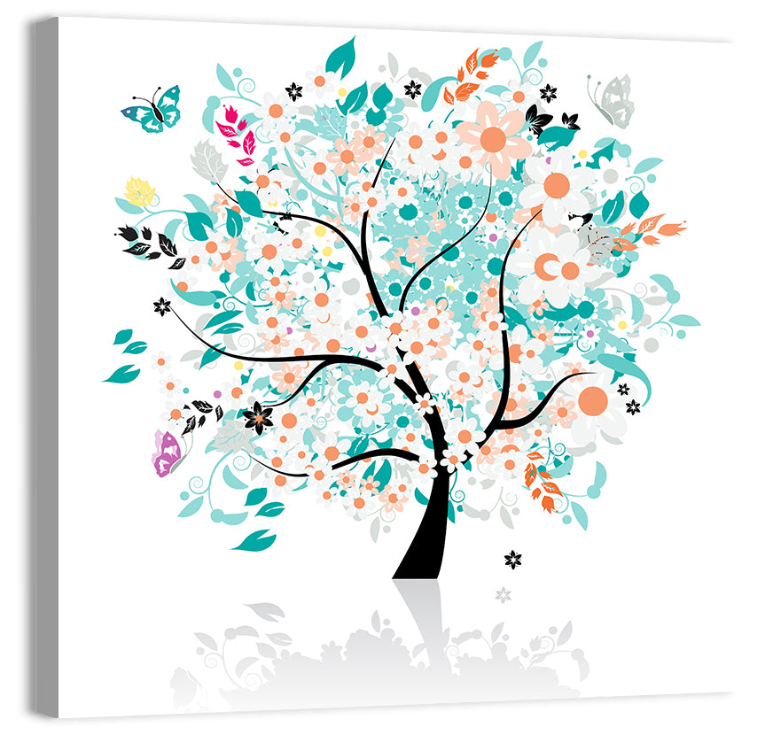 Whimsical Floral Tree Illustration Wall Art, canvas print, square