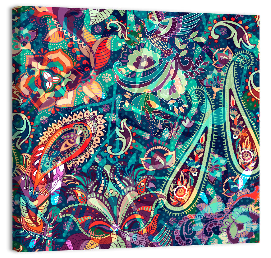 Bohemian Paisley Floral Pattern Wall Art