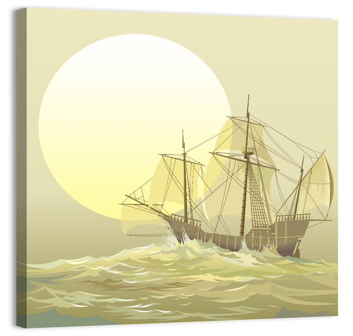 Sailing Ship Beneath Golden Sun Wall Art as a canvas print
