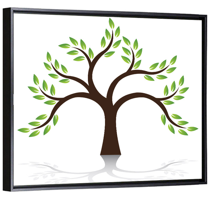 Green Tree with Reflection Illustration Wall Art as a framed canvas