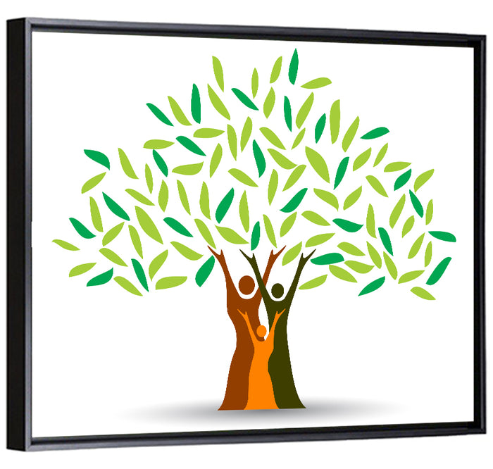 Family Tree Silhouette Illustration Wall Art as a framed canvas
