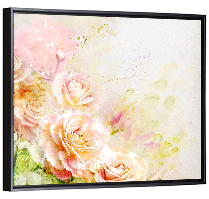 Romantic Watercolor Rose Cluster Wall Art as a framed canvas