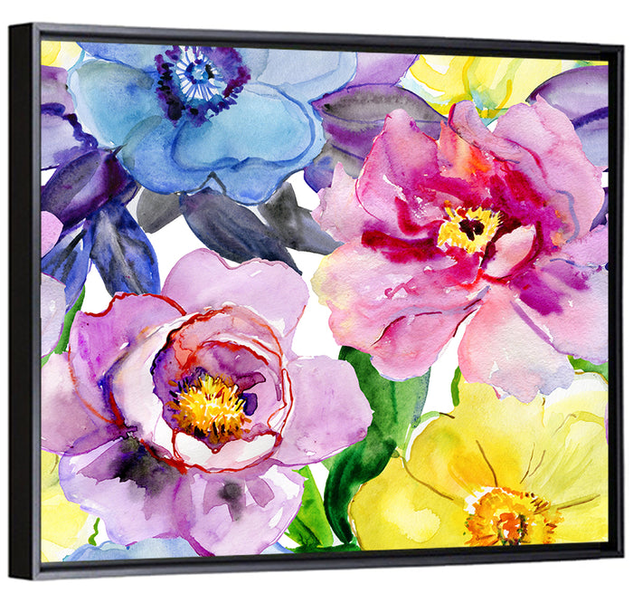 Vibrant Watercolor Floral Arrangement Wall Art as a framed canvas
