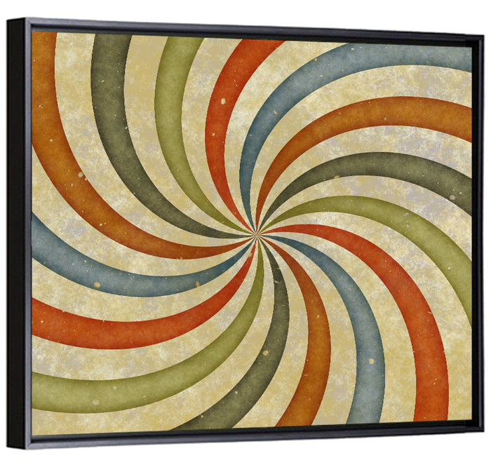 Retro Spiral Sunburst Wall Art as a framed canvas