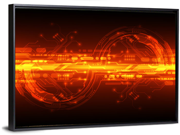Glowing Circuitry Network Wall Art as a framed canvas