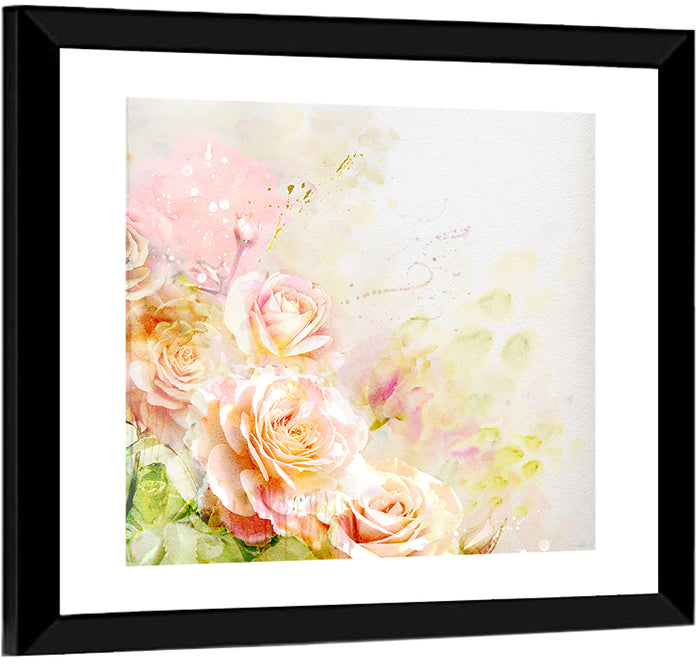 Romantic Watercolor Rose Cluster Wall Art as a framed print