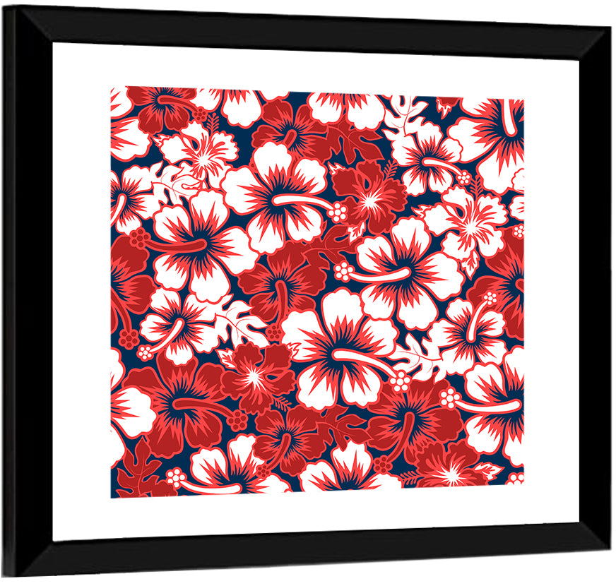 Red Tropical Hibiscus Pattern Wall Art