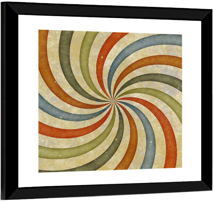 Retro Spiral Sunburst Wall Art as a framed print