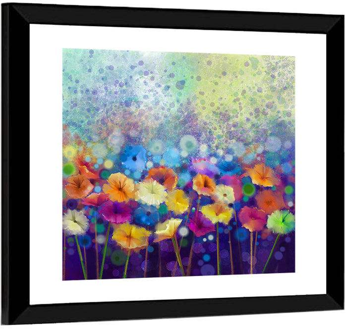 Blue Meadow Watercolor Floral Wall Art as a framed print