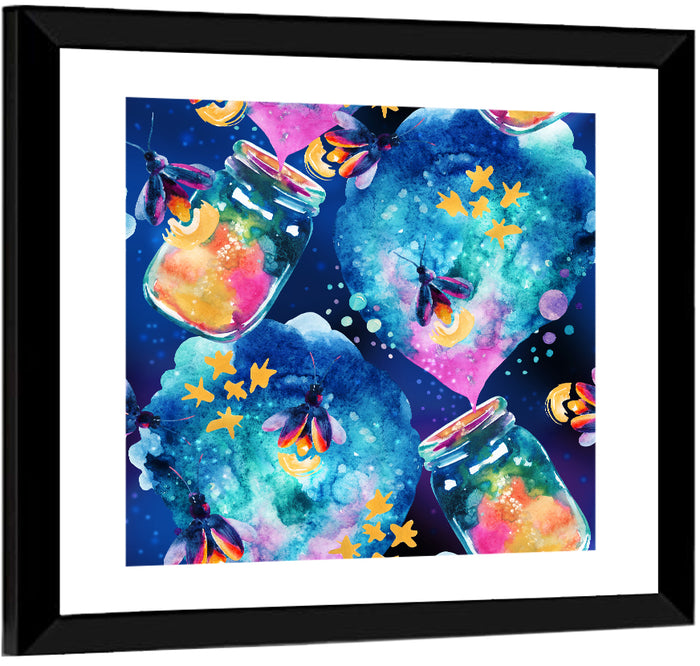 Magic Firefly Illustration Wall Art as a framed print