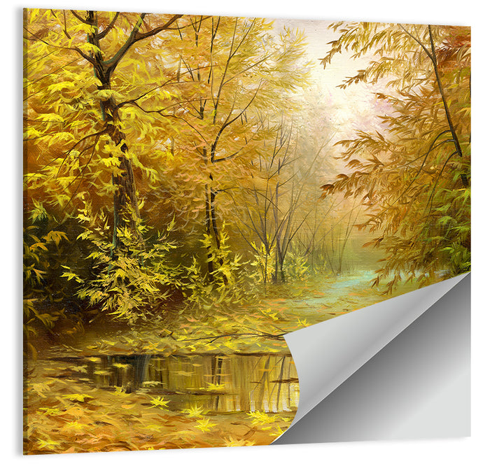 Golden Pond in Autumn Forest Wall Art as a poster print