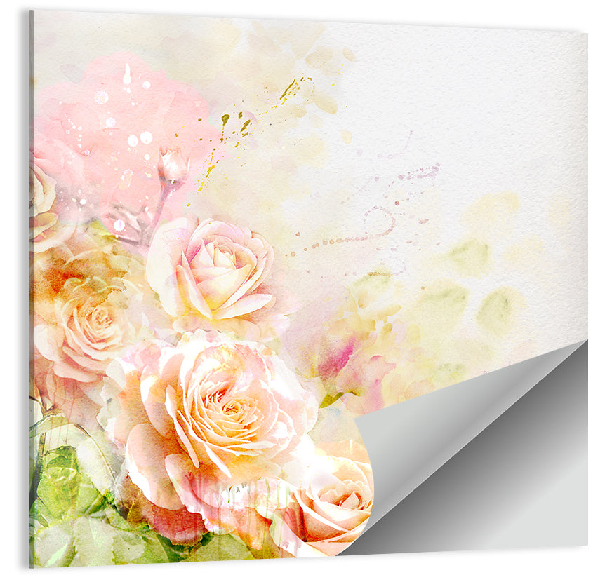 Romantic Watercolor Rose Cluster Wall Art