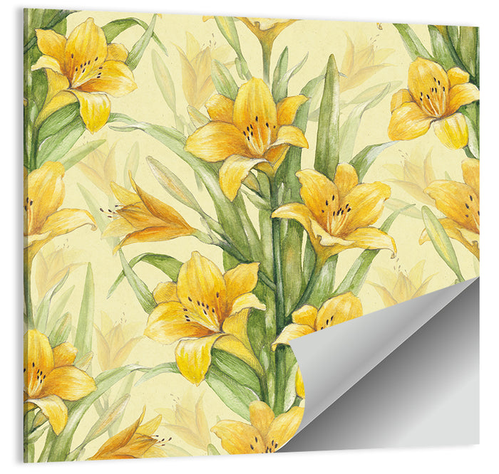 Hand-painted Yellow Lily Pattern Wall Art as a poster print