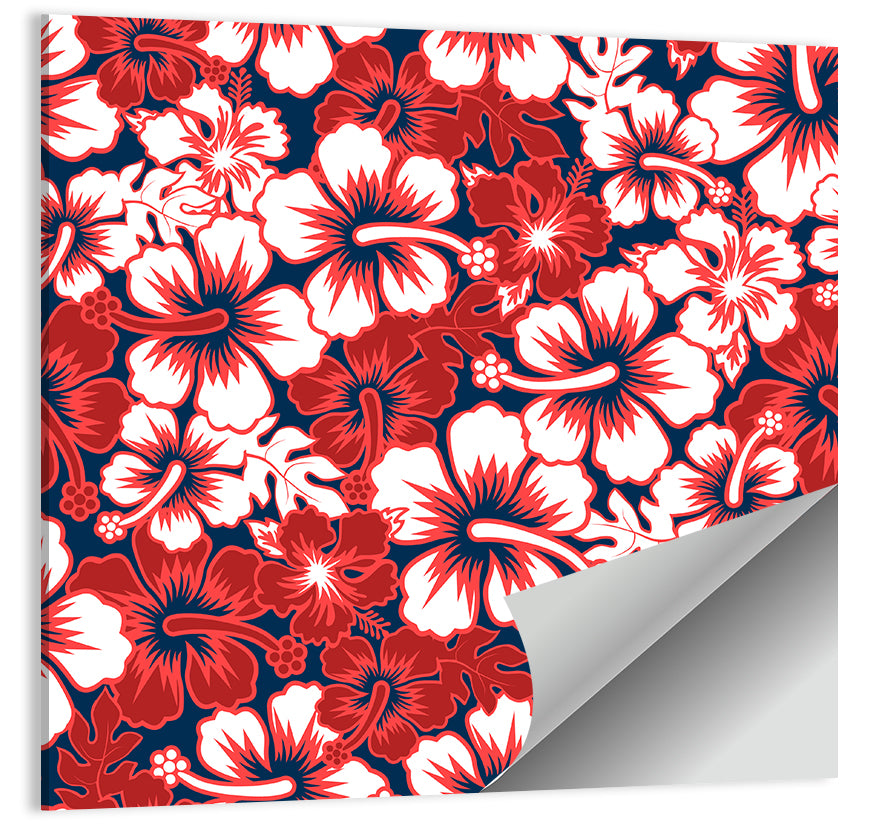 Red Tropical Hibiscus Pattern Wall Art
