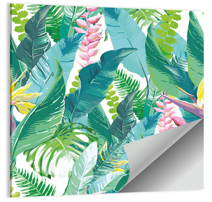 Tropical Leaves and Flowers Pattern Wall Art as a poster print