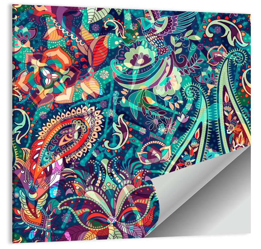 Bohemian Paisley Floral Pattern Wall Art, poster print, square
