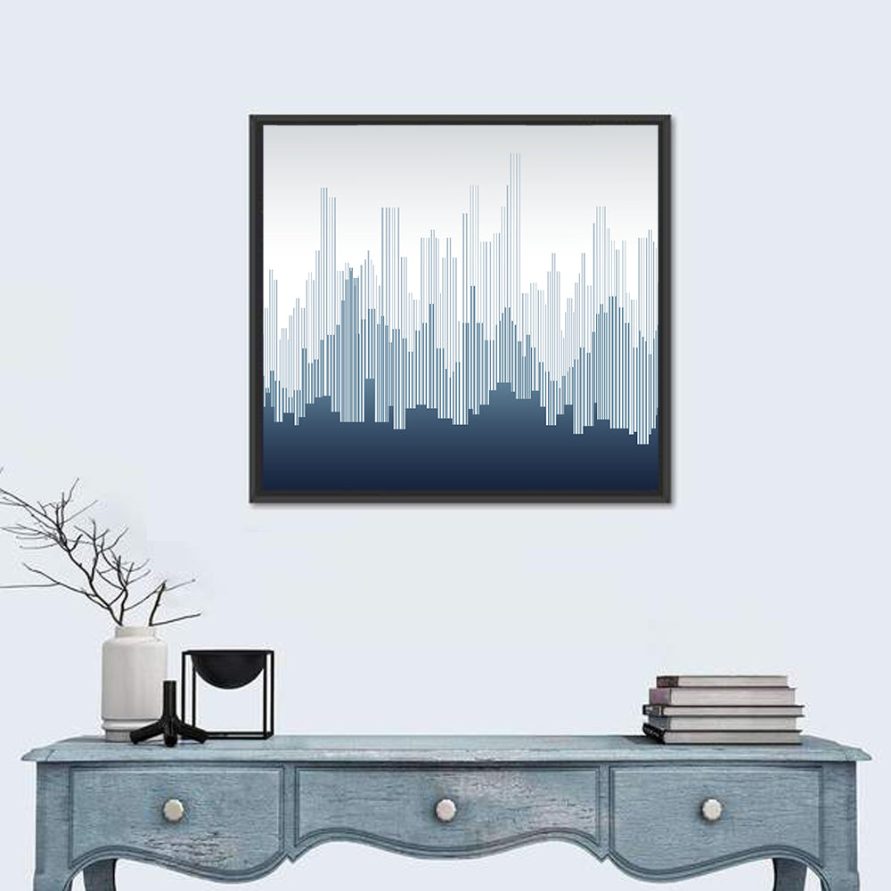 Abstract Blue City Skyline Wall Art in a room, square