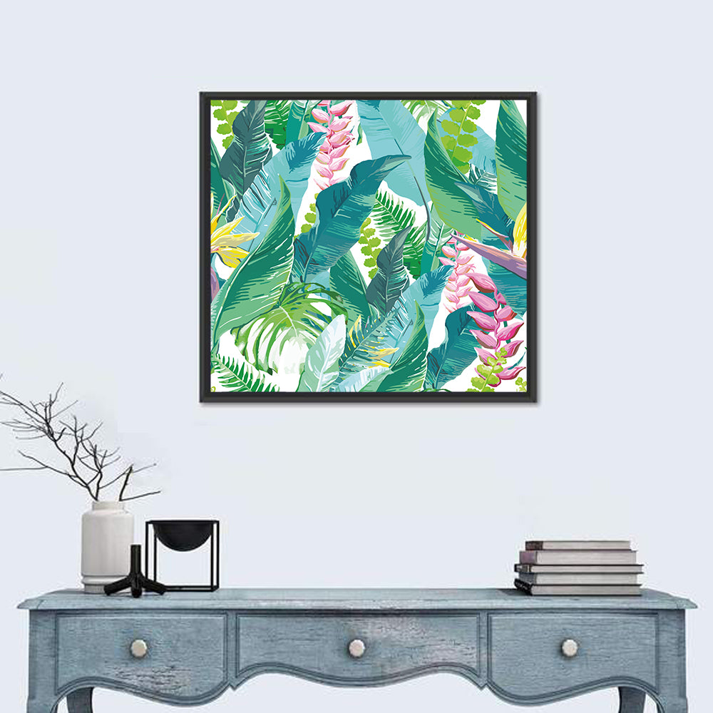 Tropical Leaves and Flowers Pattern Wall Art