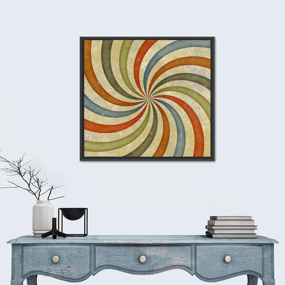 Retro Spiral Sunburst Wall Art in a room, square