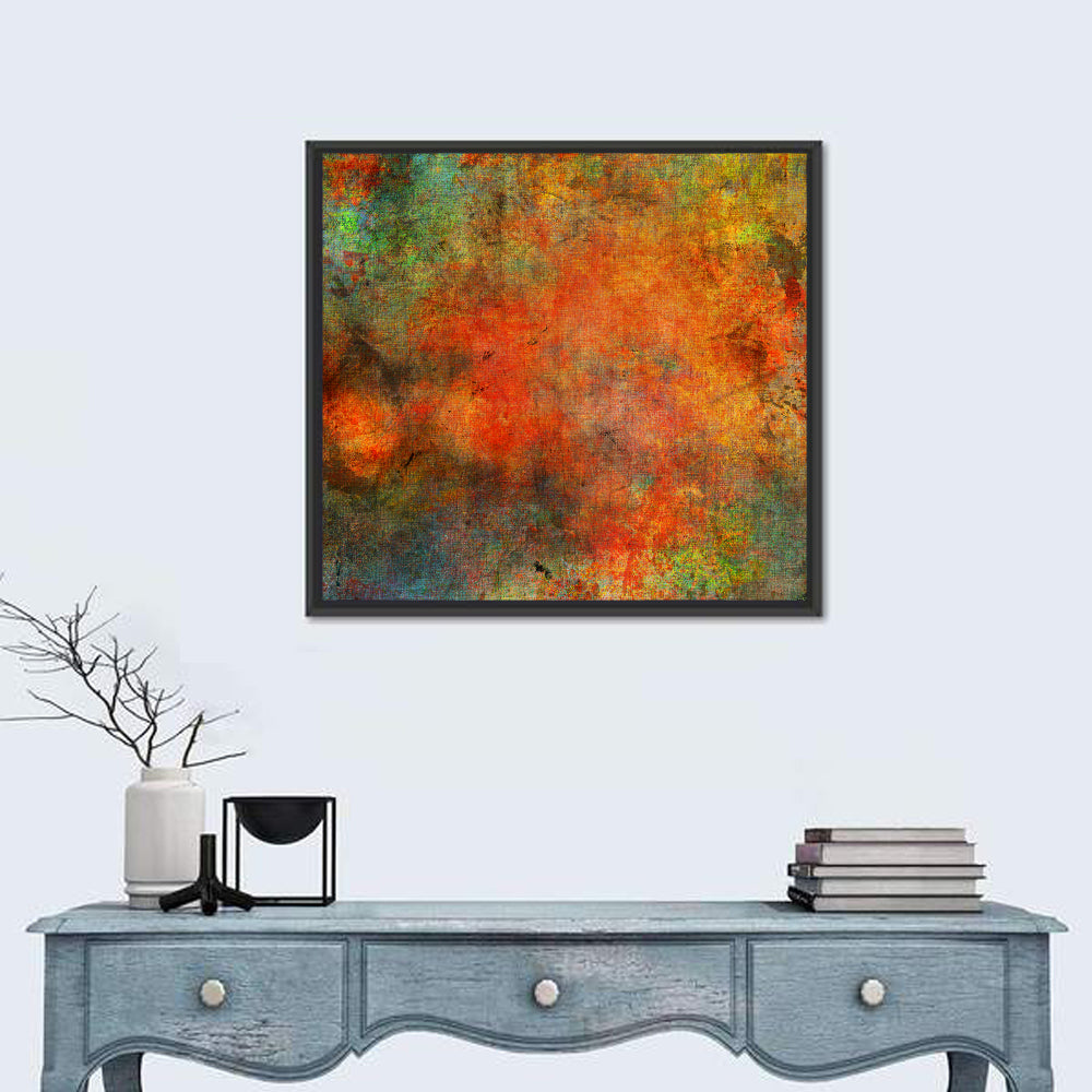 Bright Autumn Texture Wall Art in a room, square