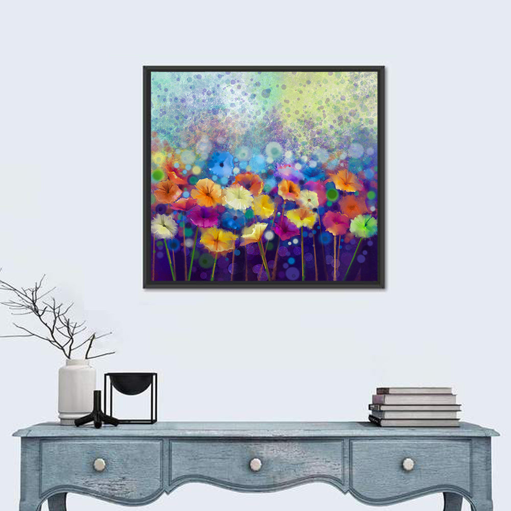 Blue Meadow Watercolor Floral Wall Art in a room, square