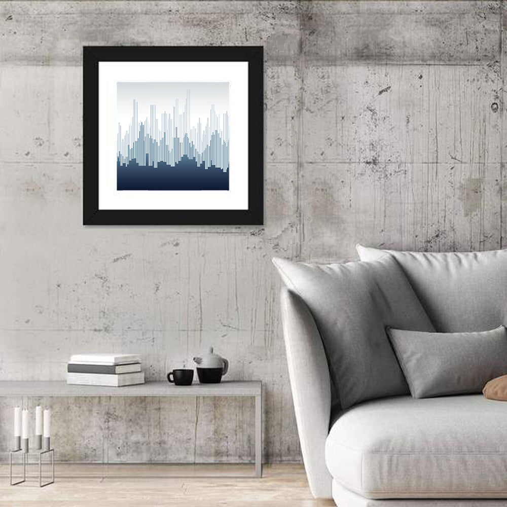 Abstract Blue City Skyline Wall Art in a room, square