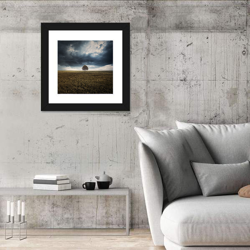 Lone Tree Under Storm Clouds Wall Art in a room, square