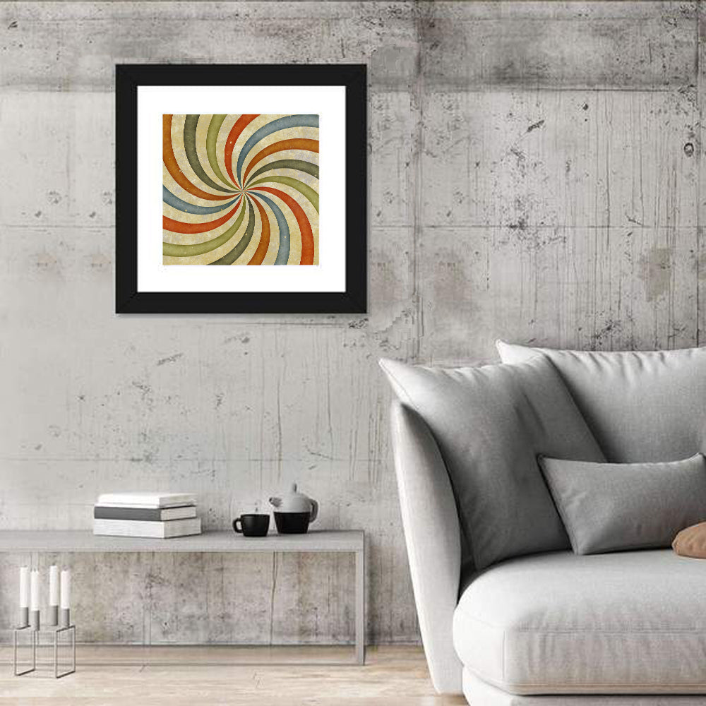 Retro Spiral Sunburst Wall Art in a room, square