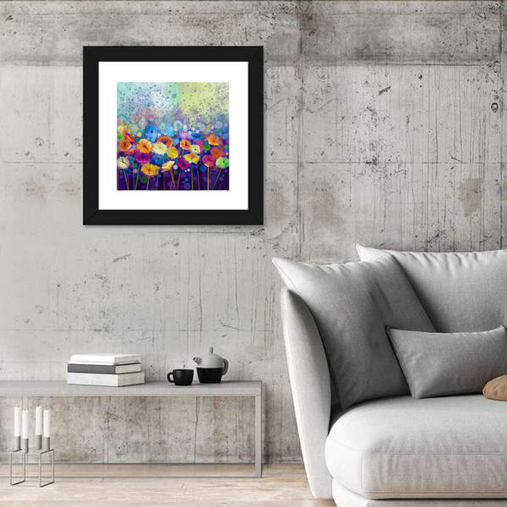 Blue Meadow Watercolor Floral Wall Art in a room, square