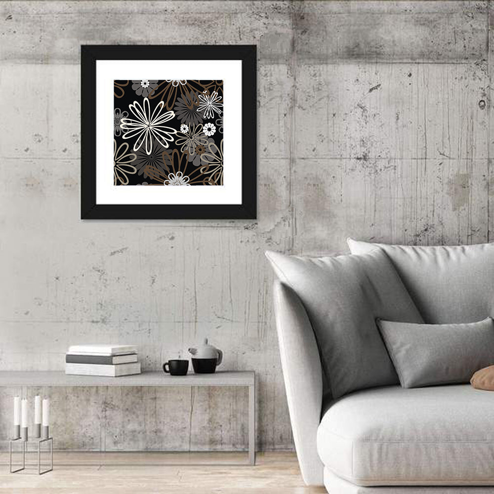 Retro Floral Illustration Wall Art in a room, square